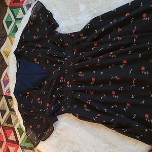 Madewell V Neck Dolman Sleeve Garden Party Floral Dress In Black